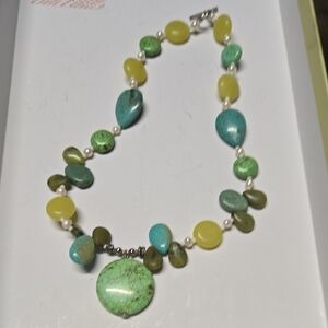 Turquoise and Yellow Beaded Necklace